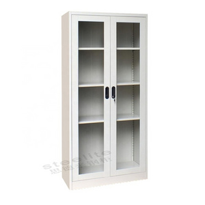 4 layer library goods display cupboard with glass sliding doors / vertical sliding glass door metal chemical storage cabinet