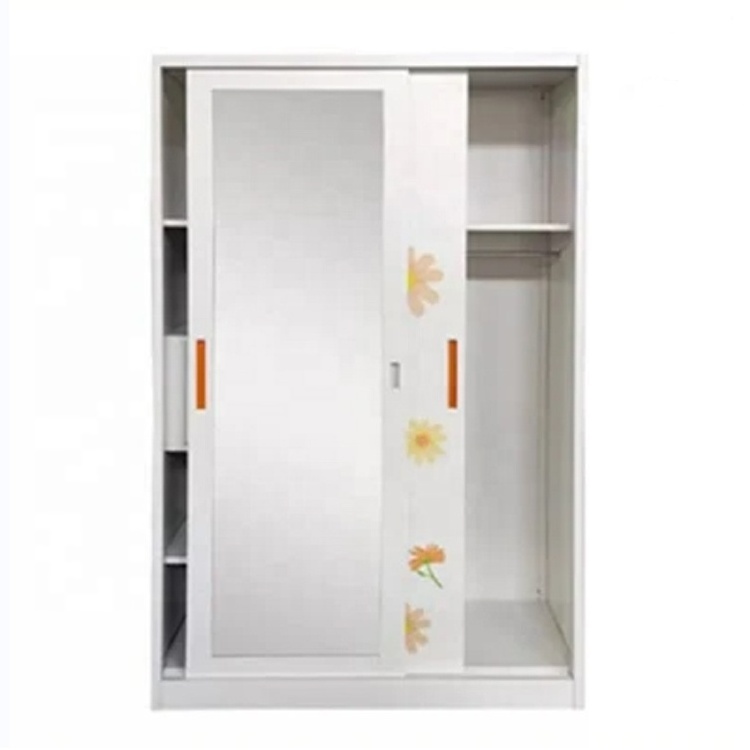 factory direct steel clothes locker steel wardrobe closet bedroom furniture double sliding door iron wardrobe with hanging rods