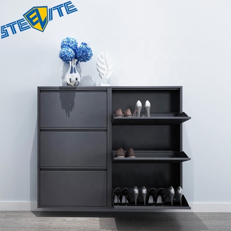 Shoe Rack Storage Shelf 3/4 Layers Metal Iron Hallway Cabinet With Drawers