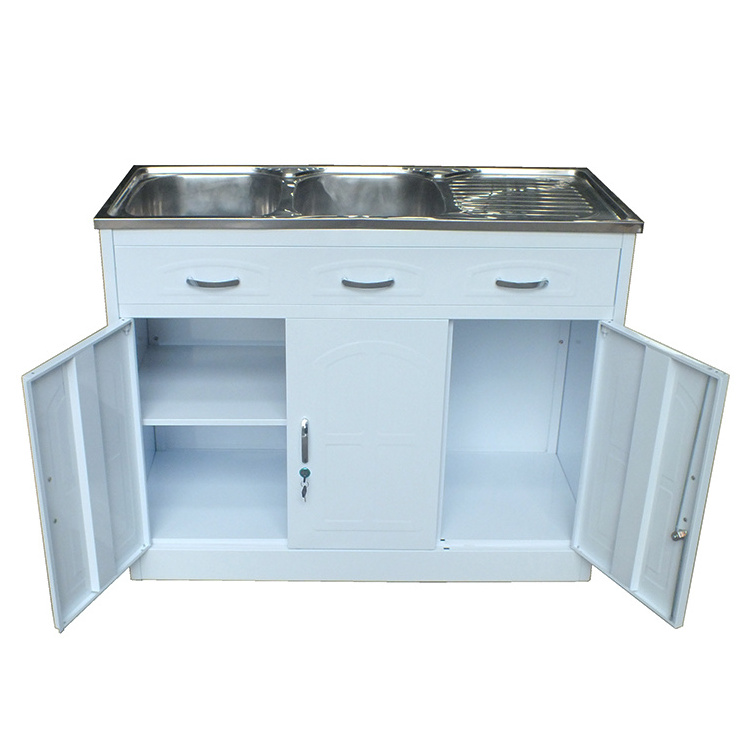 Multi-functional aluminium kitchen cabinet design with sink