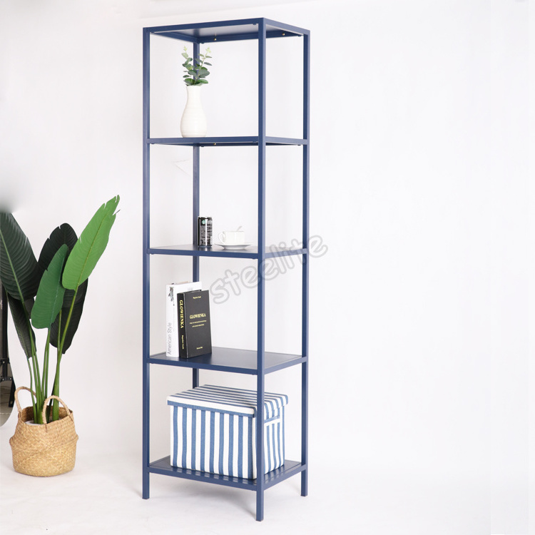 Metal Steel 4-Tier Single Row Cube Bookcase Book Shelf For Living Room Furniture