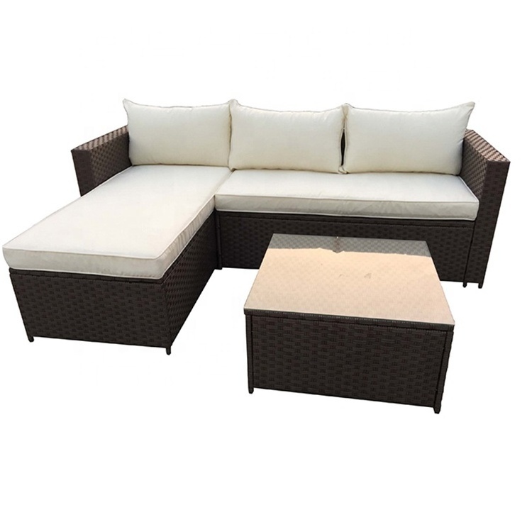 Outdoor Patio PE Rattan Wicker Sofa Sectional Furniture Set with Cushions and Tea Table