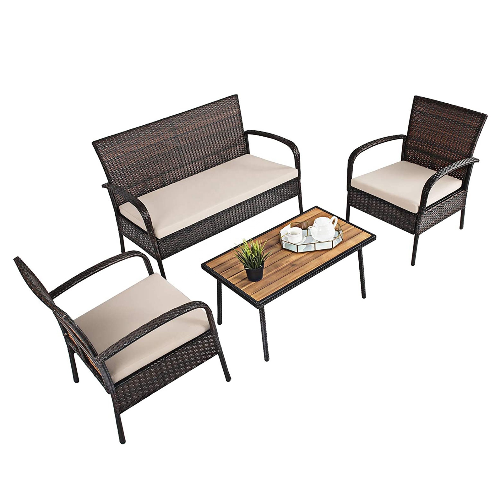 4 Pieces Patio Furniture Outdoor furniture Set Bistro Set with Loveseat Tea Table for Home