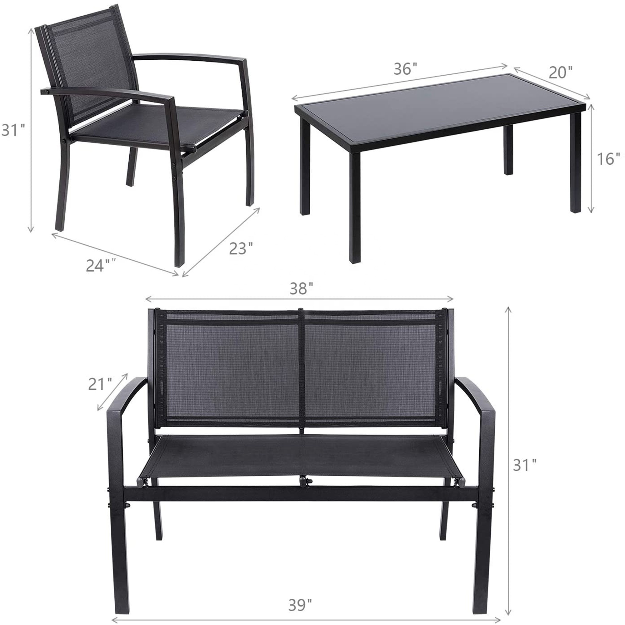 4 Pieces Patio Furniture Outdoor furniture Set Bistro Set with Loveseat Tea Table for Home