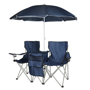 Factory Outdoor Double Seat Beach Camping Chair with Umbrella Sunshade and Ice Bag