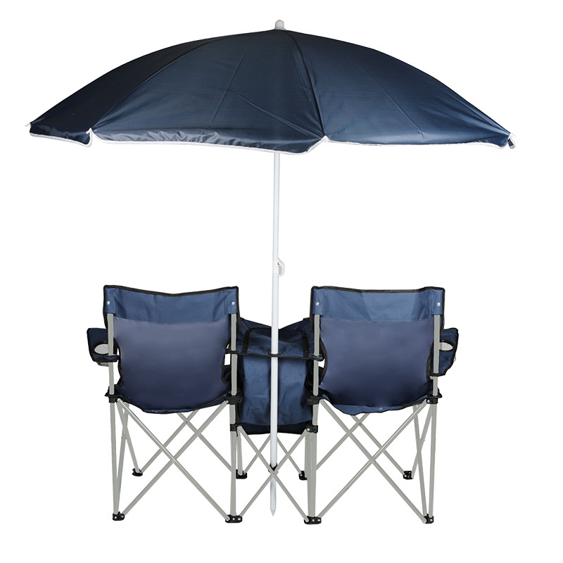 Factory Outdoor Double Seat Beach Camping Chair with Umbrella Sunshade and Ice Bag