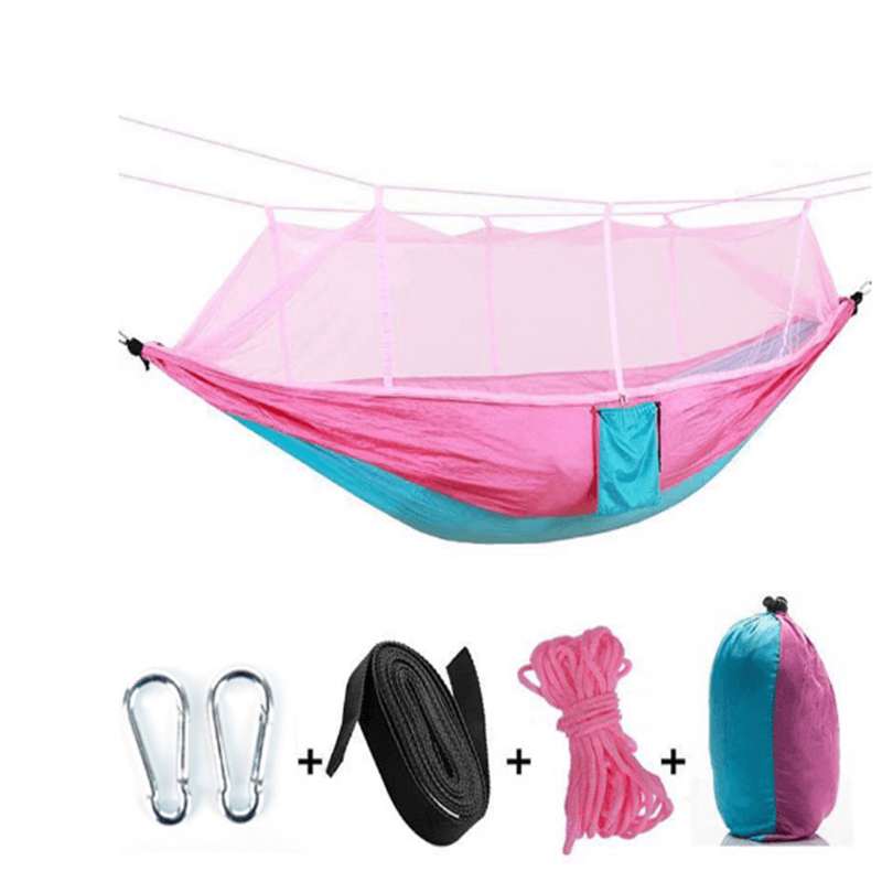 Hot selling amazon outdoor waterproof parachute nylon camping hammock with mosquito net