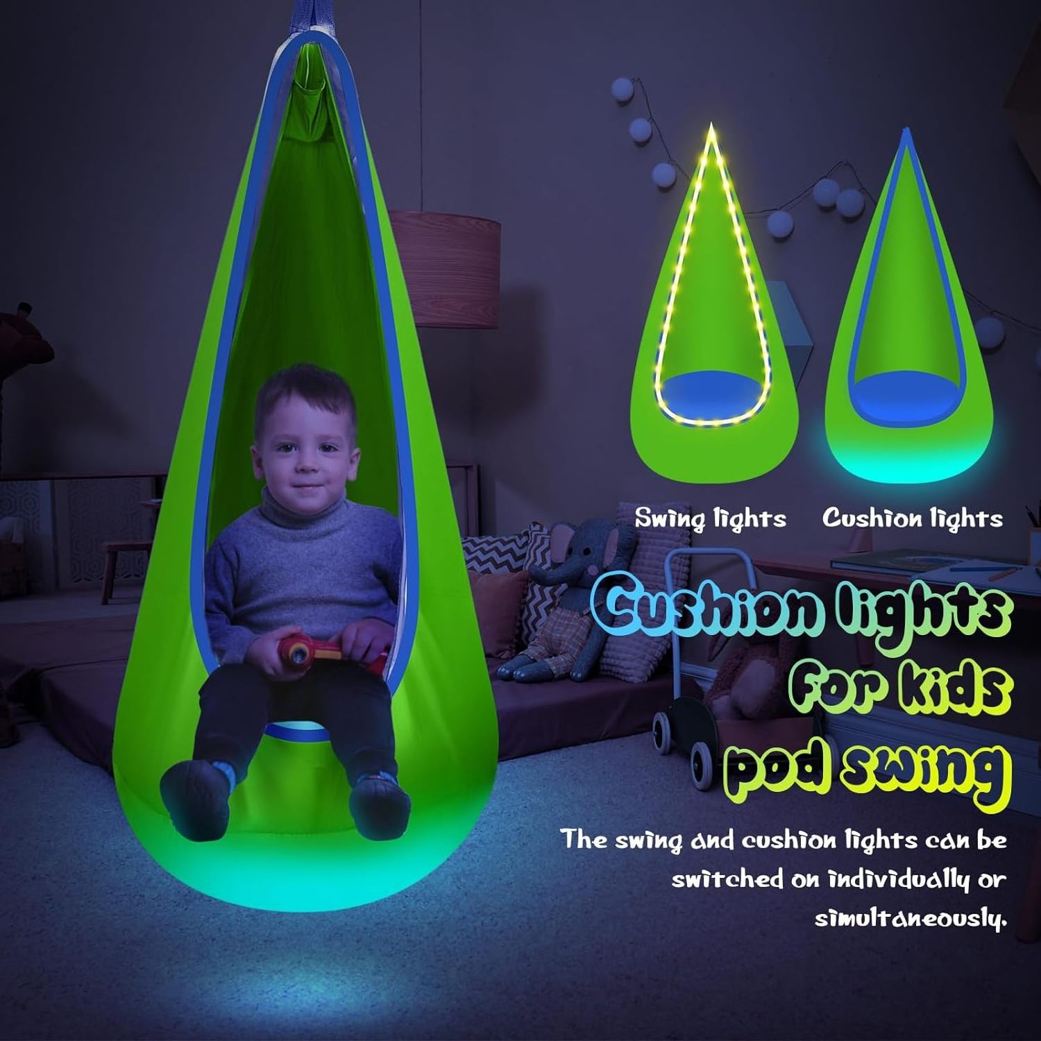 Indoor Outdoor Pod Swing Seat Kids Baby Hammock With Led Lights