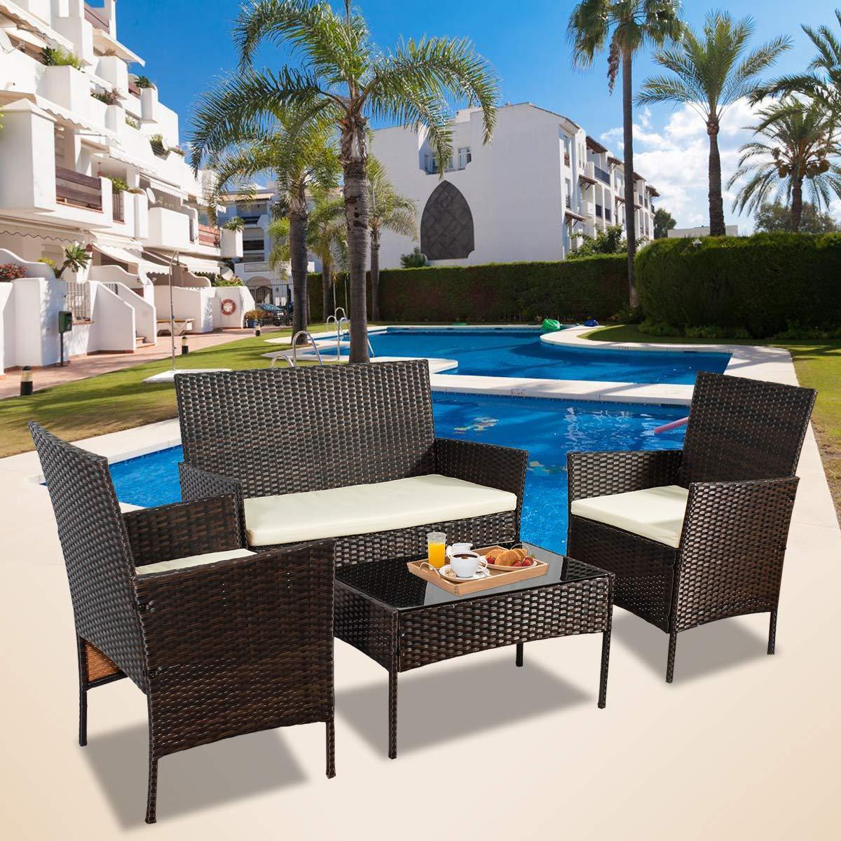 Cheap 4 Pieces Rattan Wicker Outdoor Furniture Sale Set Garden Rattan Sofa Patio Outdoor Rattan Furniture