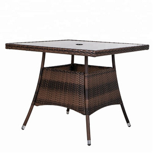 36" x 36" Patio Outdoor Wicker Rattan Dining Table Tempered Glass Top Umbrella Stand Square Table