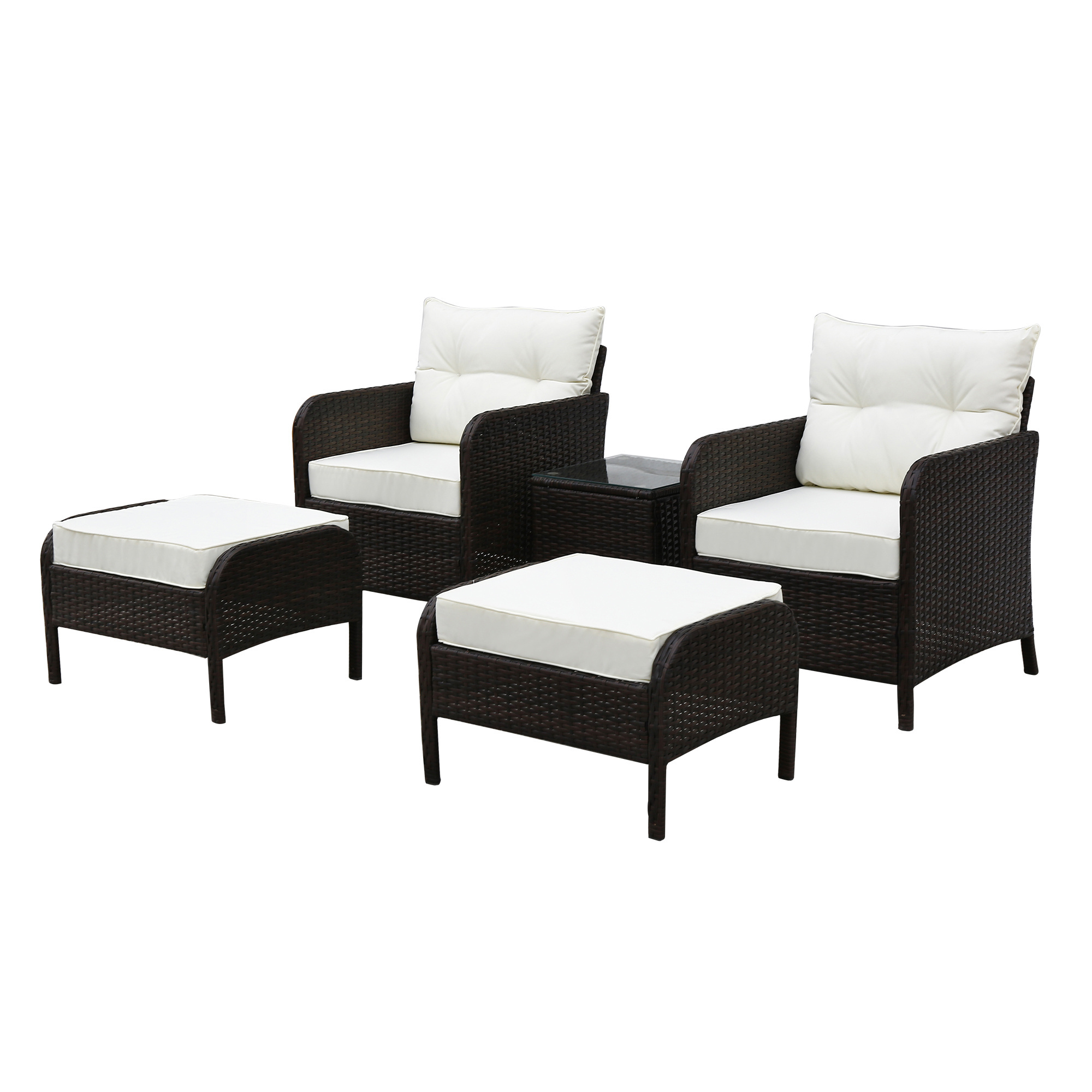 5 Pieces PE Wicker Rattan furniture Outdoor All Weather Cushioned Sofas and Ottoman furniture Set