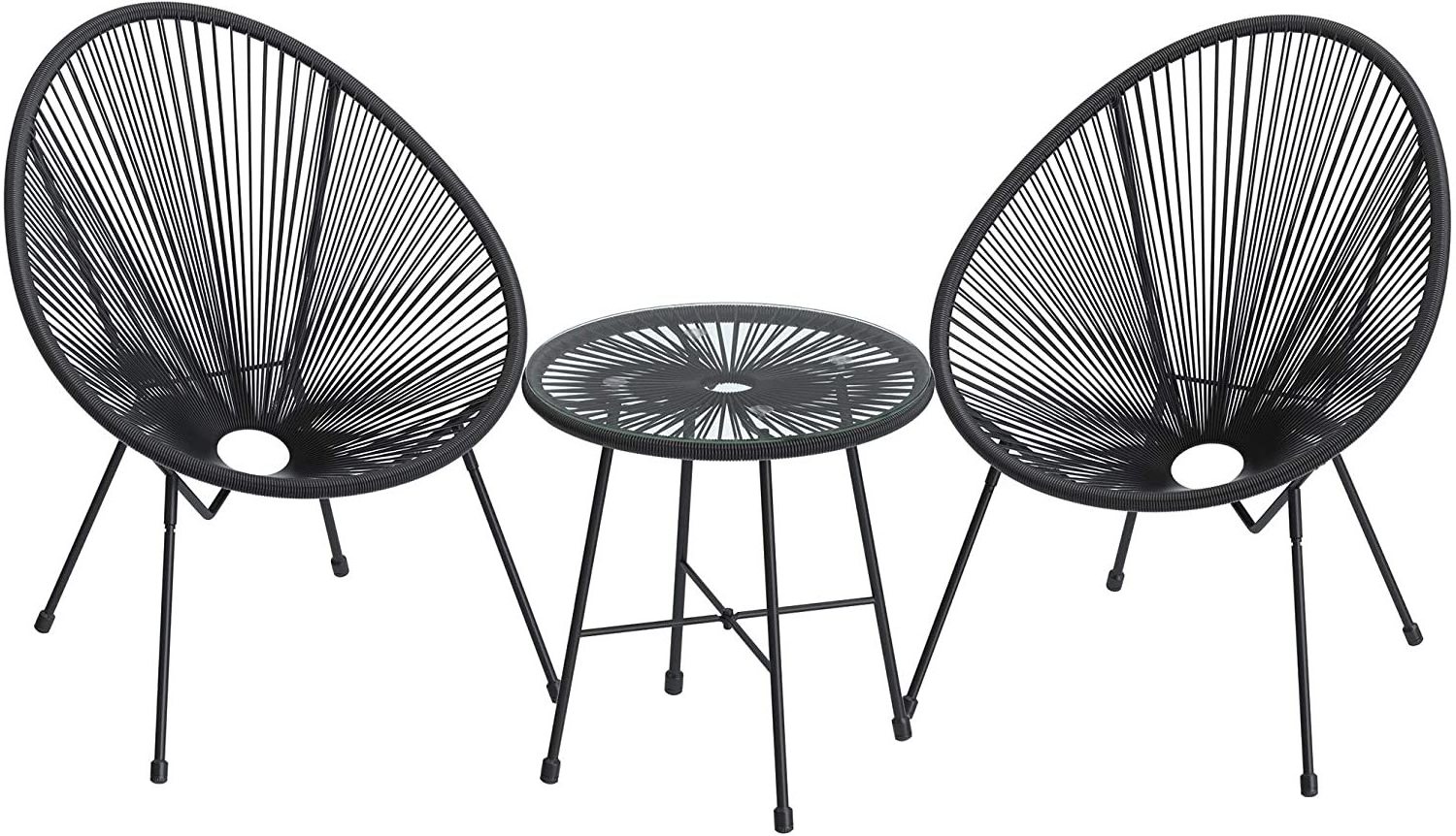 3pcs Outdoor Garden Set Indoor Furniture Rattan Acapulco Chair Egg Chair With Glass Table