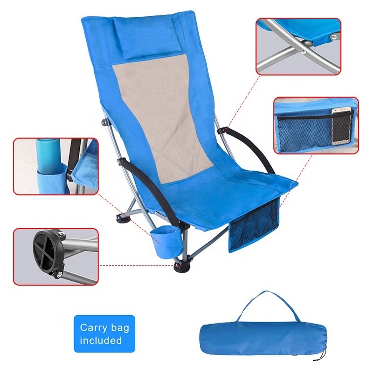 Sample Free Camping Luxury Beach Chair Low Profile Folding Reclining Beach Chair