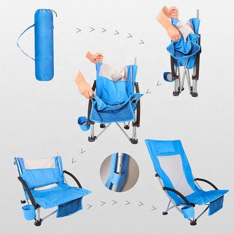 Sample Free Camping Luxury Beach Chair Low Profile Folding Reclining Beach Chair