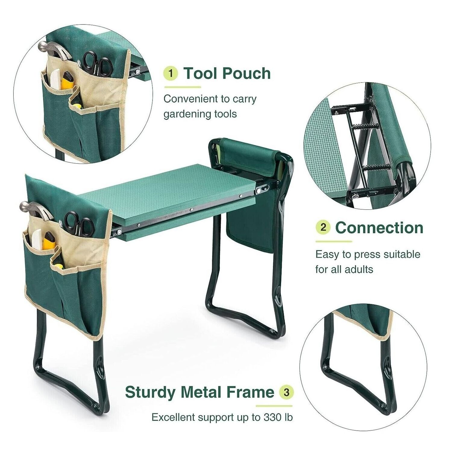 Outdoor Portable Kneeler Seat Sitting Stool With Tool Bag Multifunction Foldable Garden Kneeler And Seat