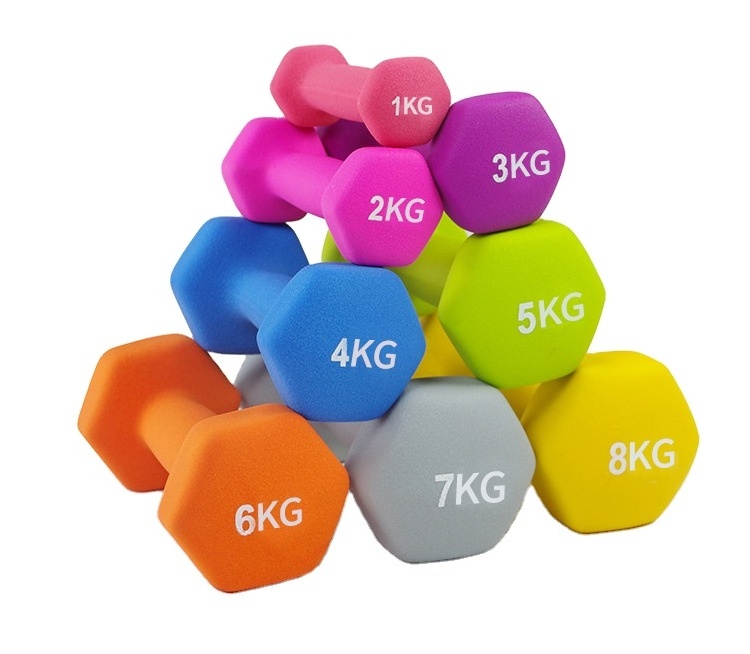 High Quality Gym Fitness 1kg 2kg 3kg 4kg Customized Weights Neoprene Coated Pvc Dumbbells Set With Rack