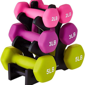 High Quality Gym Fitness 1kg 2kg 3kg 4kg Customized Weights Neoprene Coated Pvc Dumbbells Set With Rack