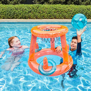 Inflatable Pool Float Set Volleyball Net and Basketball Hoops Floating Pool Swimming Game Toys Water Inflatable Sports Set