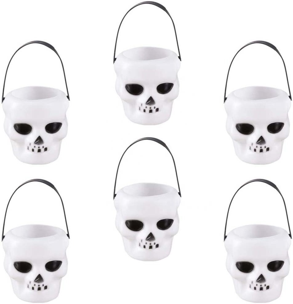 Halloween White Mini Candy Bucket Kettle Witch Cauldron Portable Skull Candy Kettles