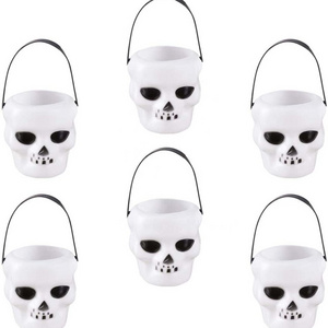 Halloween White Mini Candy Bucket Kettle Witch Cauldron Portable Skull Candy Kettles