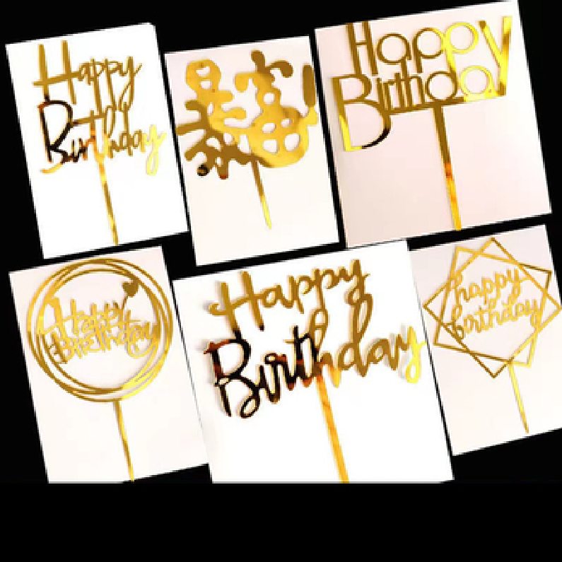 Beautiful Gold Style Acrylic Cake Topper Geometry Round Letter Cake Toppers Happy Birthday Wedding Party Cupcake Toppers