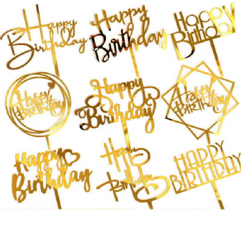 Beautiful Gold Style Acrylic Cake Topper Geometry Round Letter Cake Toppers Happy Birthday Wedding Party Cupcake Toppers