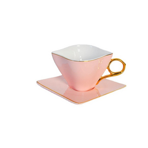 colorful square personalized tea cup saucer  china wholesale tea cups Turkish tea set