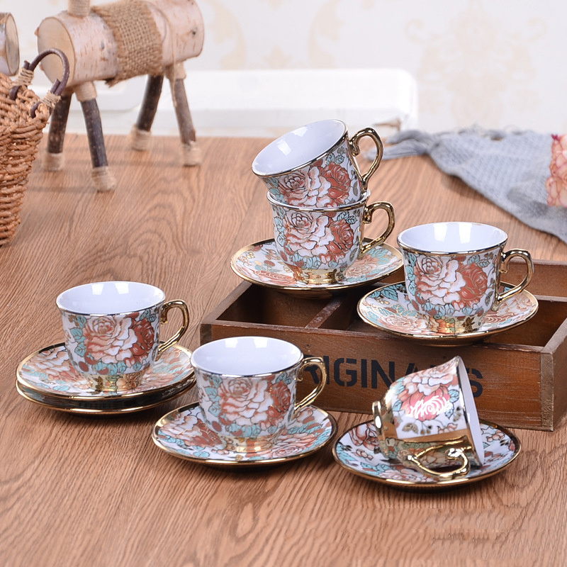 Custom logo ethiopian tea cup and saucer set 6 sets ethiopian coffee ceremony ceramic tea cup set