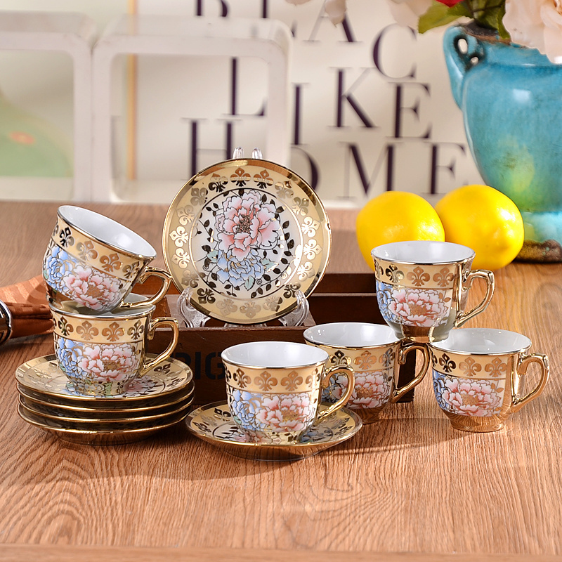 Custom logo ethiopian tea cup and saucer set 6 sets ethiopian coffee ceremony ceramic tea cup set