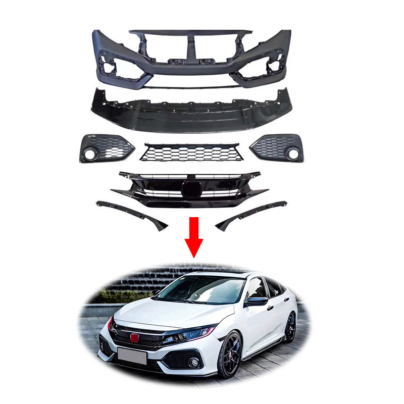 Facelifting to SI style front rear bumper set bodykit for honda civic 10th 10 th 2016-2020 grille grill body kit