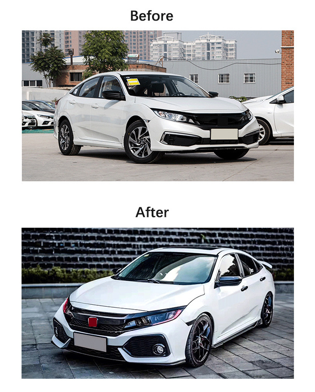 Facelifting to SI style front rear bumper set bodykit for honda civic 10th 10 th 2016-2020 grille grill body kit