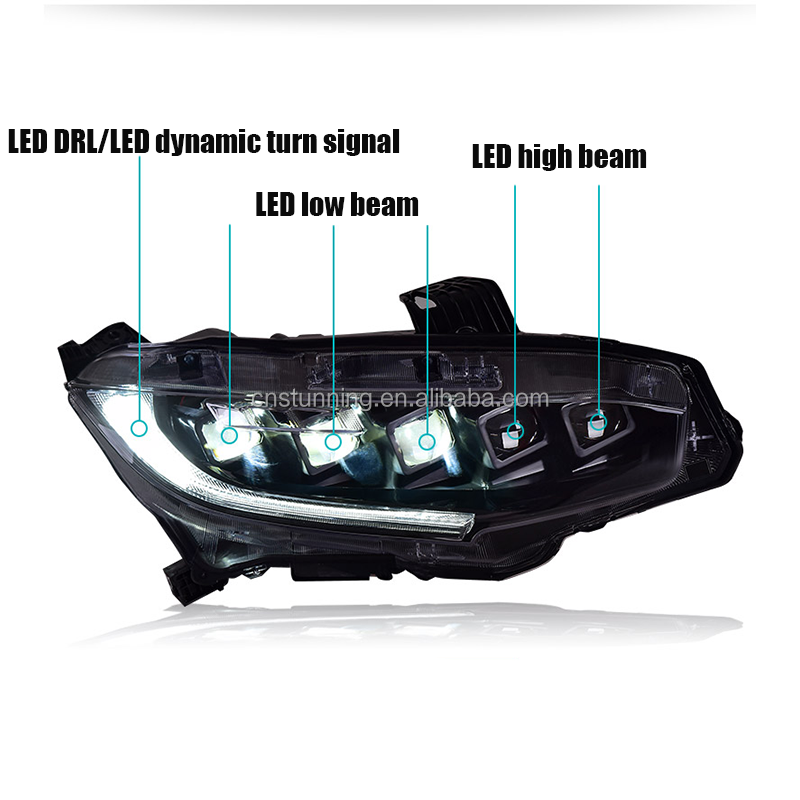 Upgrade Bugatti style LED DRL Headlamp headlight assembly For Honda Civic 10 10th 2016-2020 head light head lamp plug and play