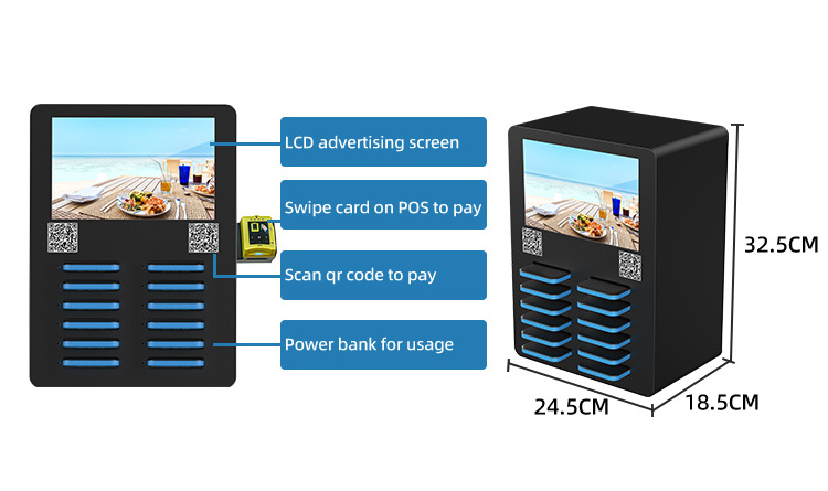 Commercial shared power bank rental station with POS mobile phone charging vending machine