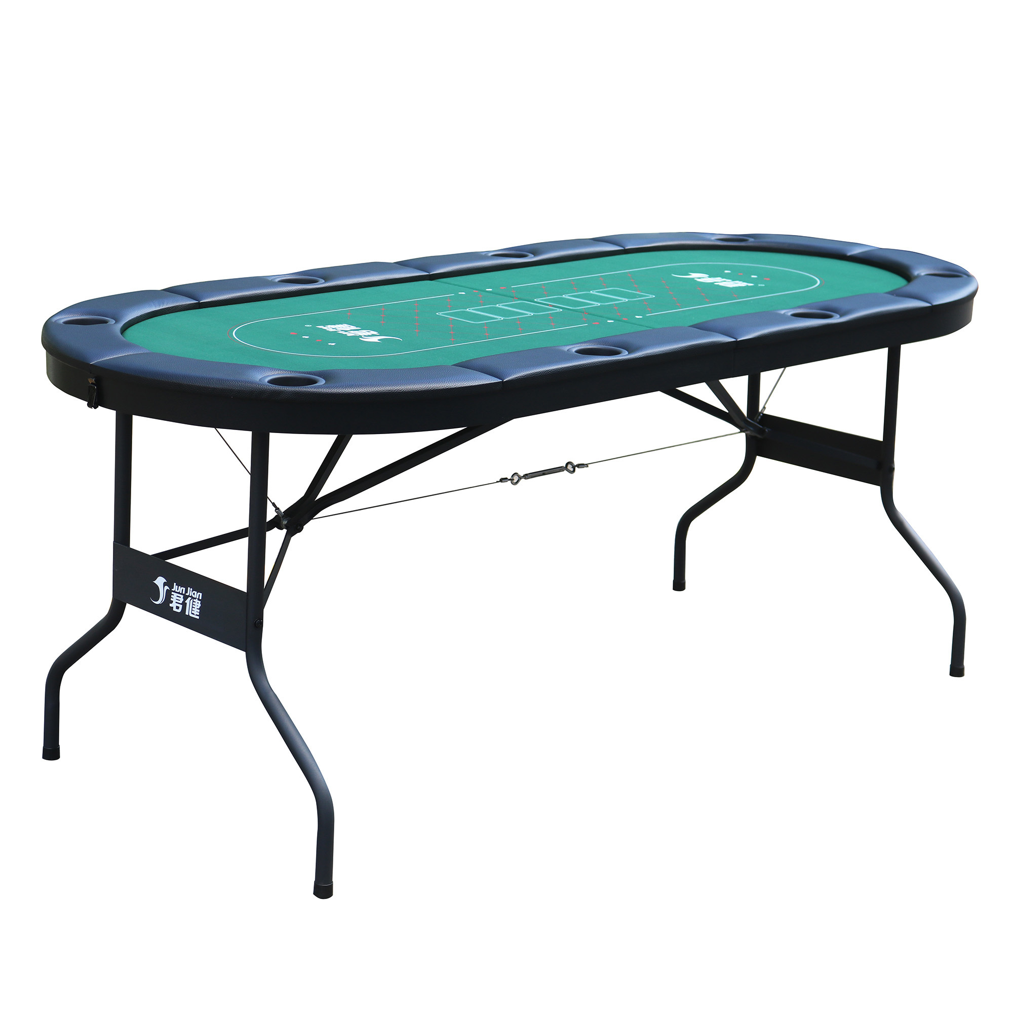 Factory wholesale 84inch Deluxe 10 Player Casino Poker Table With Folding Steel Leg