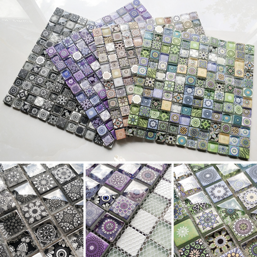 custom Design Inkjet Printing Colorful Marble or ceramic glass Material Kitchen Backsplash Mosaic Tile