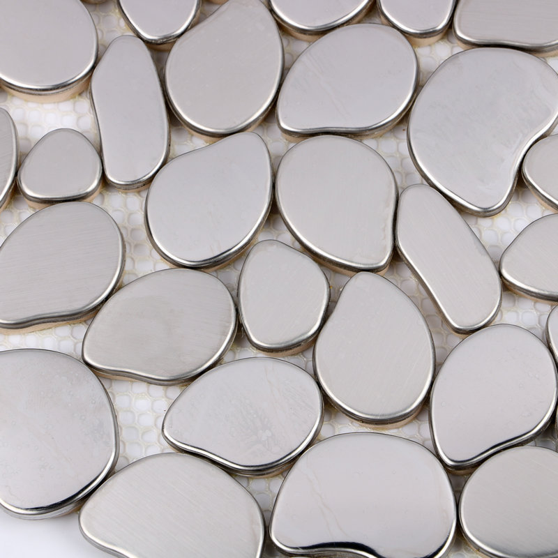 Modern Design Pebble Shape Silver 304 Stainless Steel Mirror Gold Mosaic Tile for Kitchen Bathroom