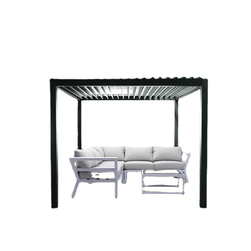 modern simple design Aluminium Pergola with LED Lights Free Standing Motorized Pergo outdoor gazebo