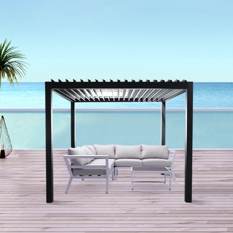 modern simple design Aluminium Pergola with LED Lights Free Standing Motorized Pergo outdoor gazebo