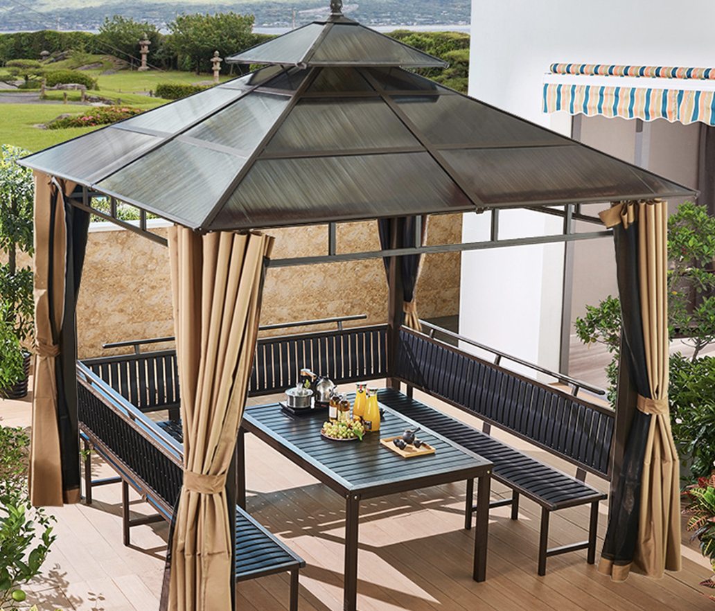 Outdoor Metal Pavilion Pergola Waterproof Free Standing outdoor gazebo metal roof aluminium Luxury Pavilion