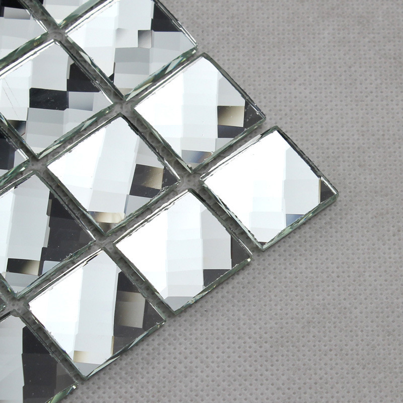 3D Laser Cut Interior Wall Glass Panel Shiny Sliver Mirror Decorative Mosaic Tiles