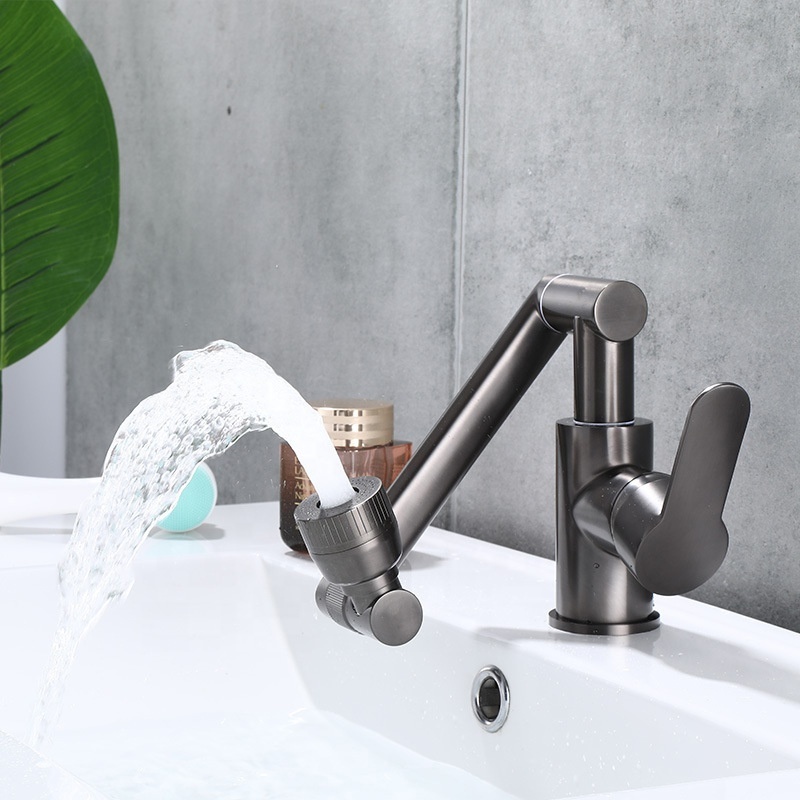 Great Brass Cold & Hot 1080 Degree Bathroom Washbasin Mechanical Arm Structure Multifunctional Stream Sprayer Rotating Faucet