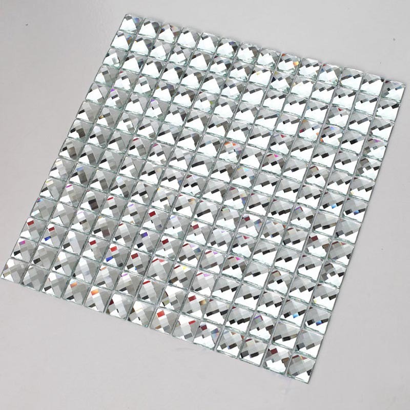 3D Laser Cut Interior Wall Glass Panel Shiny Sliver Mirror Decorative Mosaic Tiles