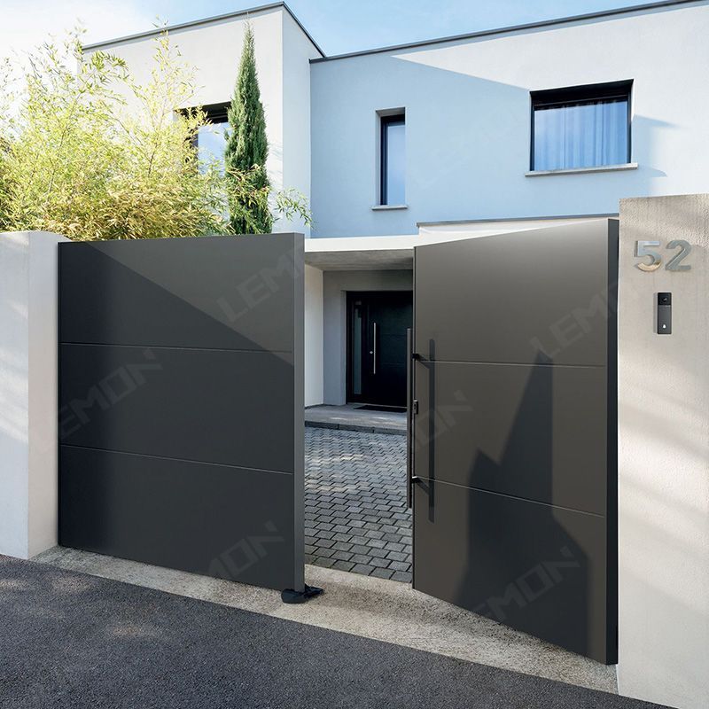 2024 modern design GATE AND FENCE FRONT GREY SMART AUTOMATIC MODERN YARD SWING DRIVEWAY ALUMINUM ELECTRIC GATES