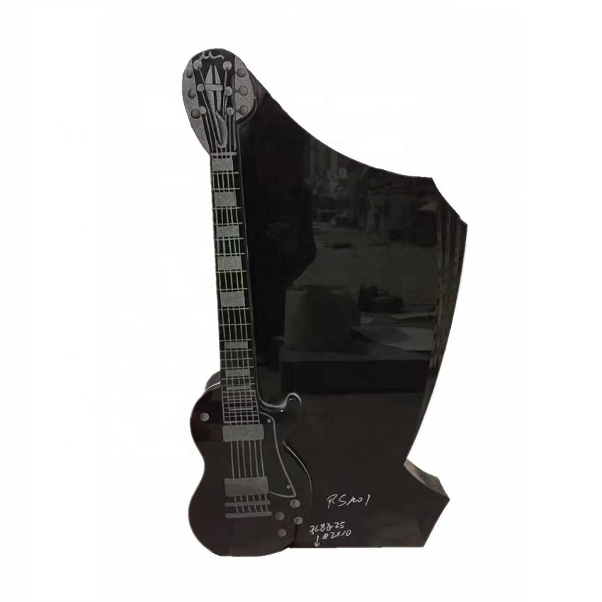 good quality Black Granite Hand Carved Guitar Head Stone Monument Cemetery Headstone