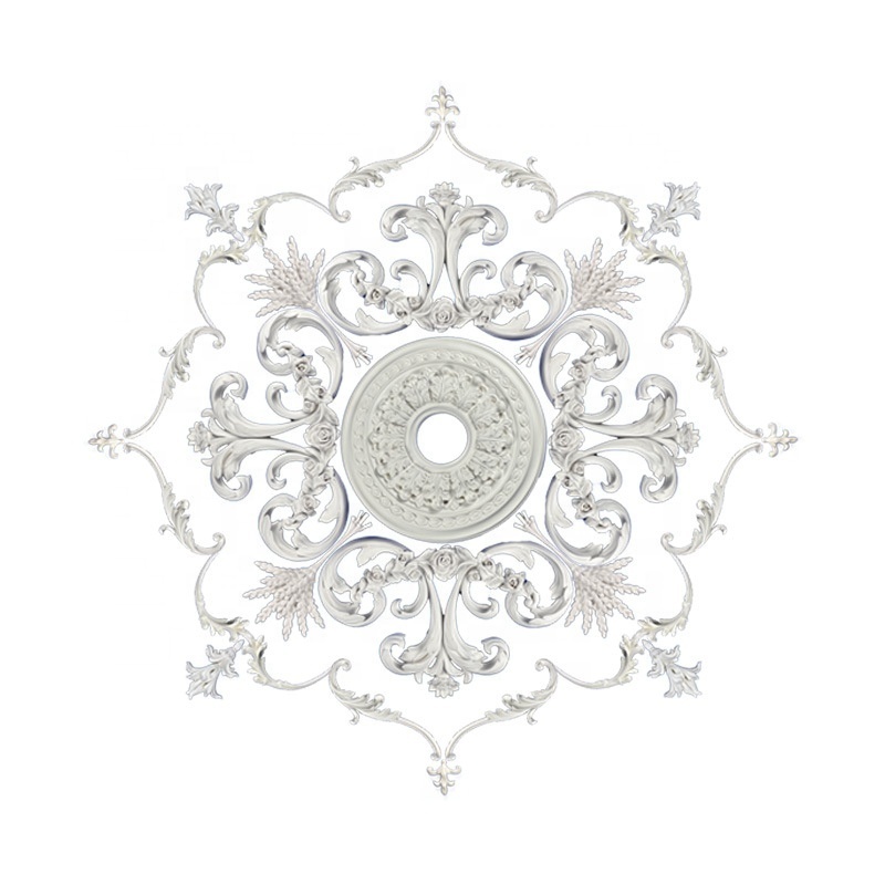 Factory Custom Made French Retro Floral Palace Interior  PU Ceiling Panel Tiles Medallion for Light Ceiling Lamp