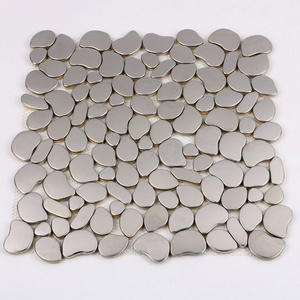 Modern Design Pebble Shape Silver 304 Stainless Steel Mirror Gold Mosaic Tile for Kitchen Bathroom