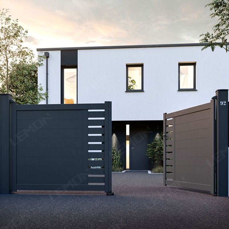 2024 modern design GATE AND FENCE FRONT GREY SMART AUTOMATIC MODERN YARD SWING DRIVEWAY ALUMINUM ELECTRIC GATES