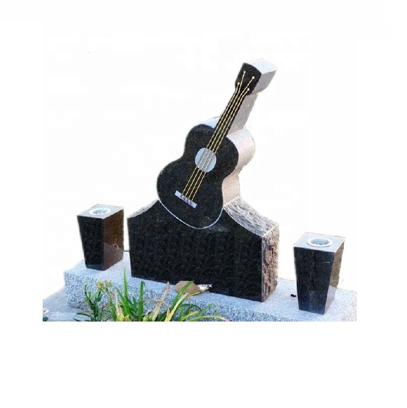 good quality Black Granite Hand Carved Guitar Head Stone Monument Cemetery Headstone