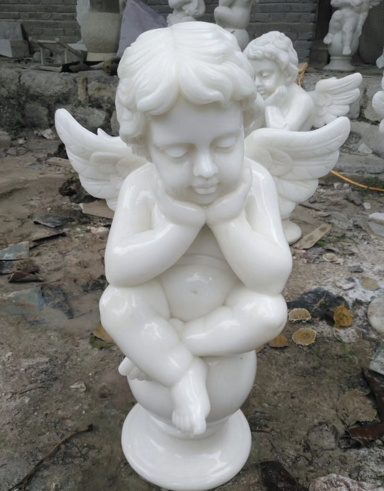 garden customized marble baby angel headstones White Carrara Marble Small Angel Figurines Statues stone Art Sculpture