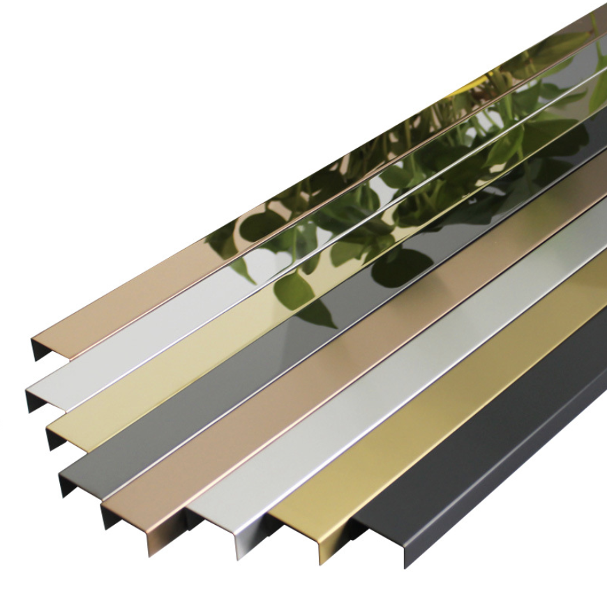 Low Price Brushed Gold U Profile shaped edge decorative strip 304 stainless steel  Tile Trim for Wall aluminum mirror strip